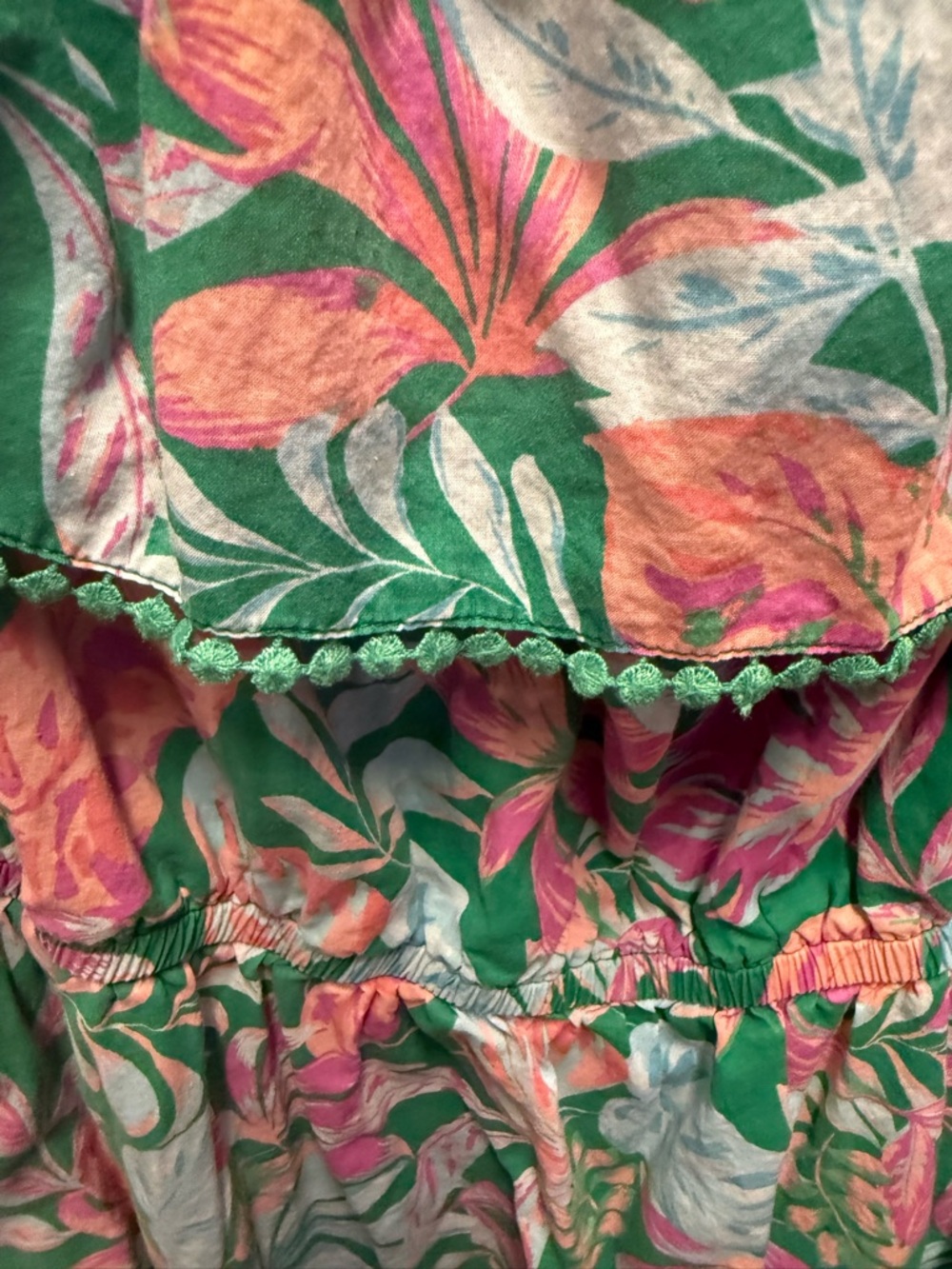 Terra & Sky Green Tropical Print Off-Shoulder Dress with Pink Accents - Picture 4 of 4